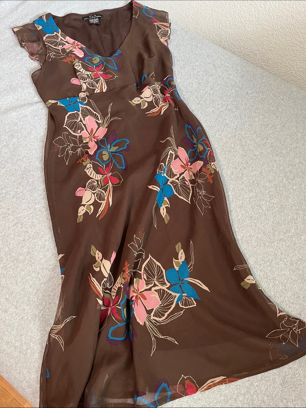 Vintage Y2K Brown Floral Midi Dress Size 4 Gilmore Bias Cut Fairy Grunge